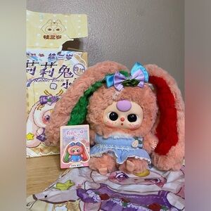 Baby Three Lily Rabbit Town Coral Pink Bunny with Hair Bow & Boba Eyes